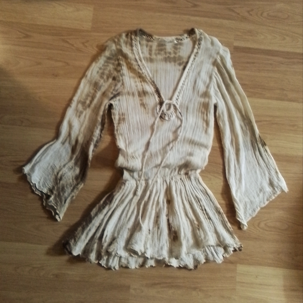 Jen's Pirate Booty Cream Tie-Front Gauze Peplum Dress